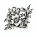 a tattoo containing a bluebell, the planet jupiter and a brandy glass tattoo design idea