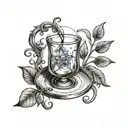 a tattoo containing a bluebell, the planet jupiter and a brandy glass tattoo design idea