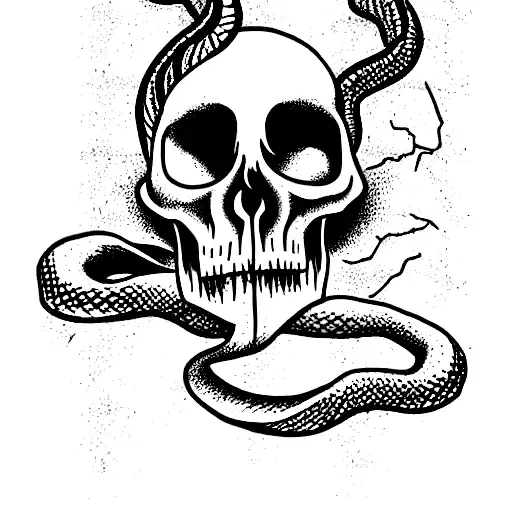 Snake inside of a skull tattoo design idea