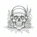 Incorporate a microphone and a skull into a tattoo design inspired by hip hop music and horror movies tattoo design idea