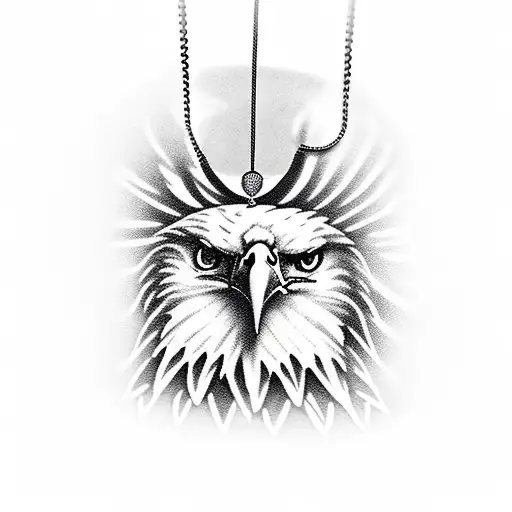eagle with cross necklace tattoo design idea