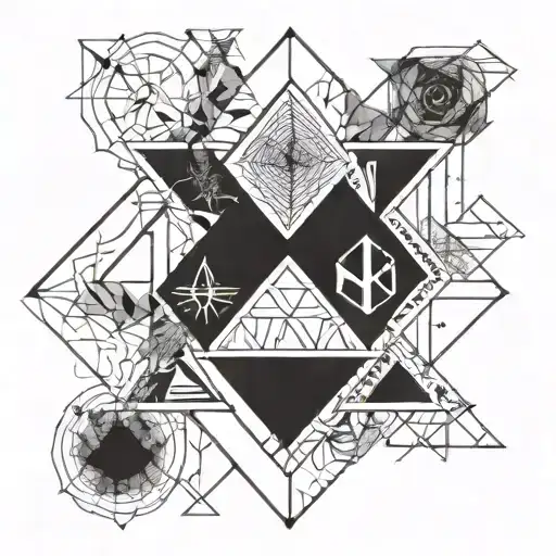 Incorporate the names ELOHIM, ADONAI, JIREH, ROHI, RAPHA, ABA, YHWH, and MEFALTI into a geometric and symmetrical tattoo design tattoo design idea