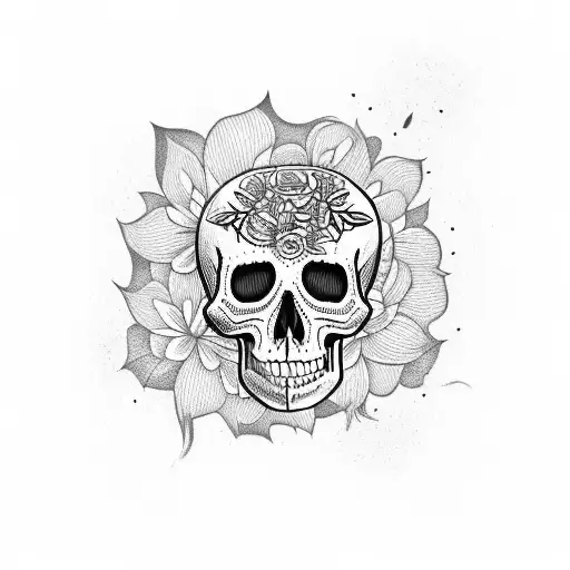 Cuervo flying through a field of Calavera flowers tattoo design idea