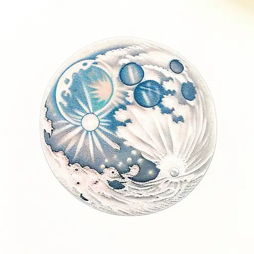 Moon rising from a river tattoo design idea