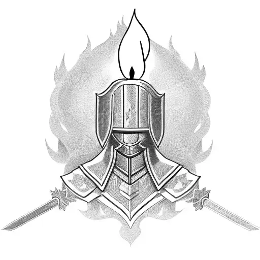 Knight protecting a candle flame in blackwork style tattoo design idea