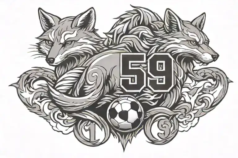 Football jerseys with numbers 1,5 and 9 tailed fox tattoo design idea