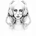rostro sensual femenino disfrutand de escuchar musica en auriculares tattoo design idea