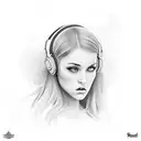 rostro sensual femenino disfrutand de escuchar musica en auriculares tattoo design idea