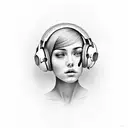 rostro sensual femenino disfrutand de escuchar musica en auriculares tattoo design idea
