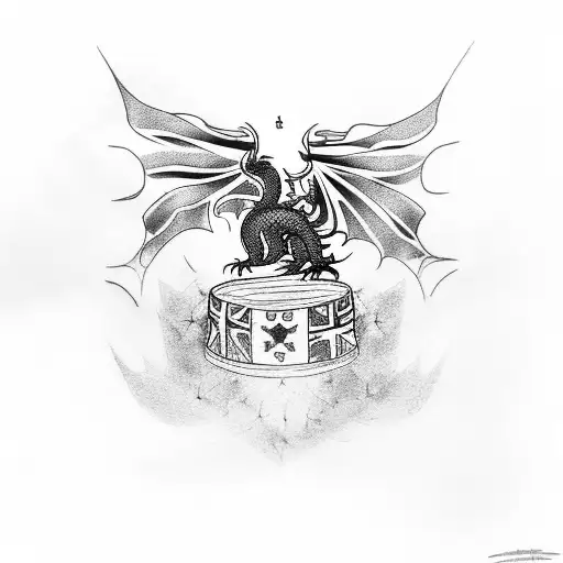 union jack flag with a black dragon behind it tattoo design idea