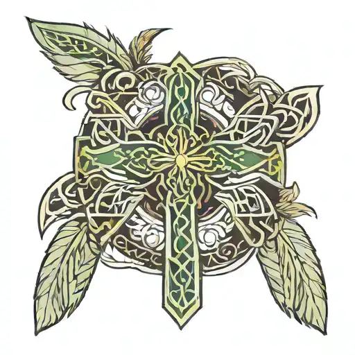 Celtic cross with Choctaw feathers hanging tattoo design idea