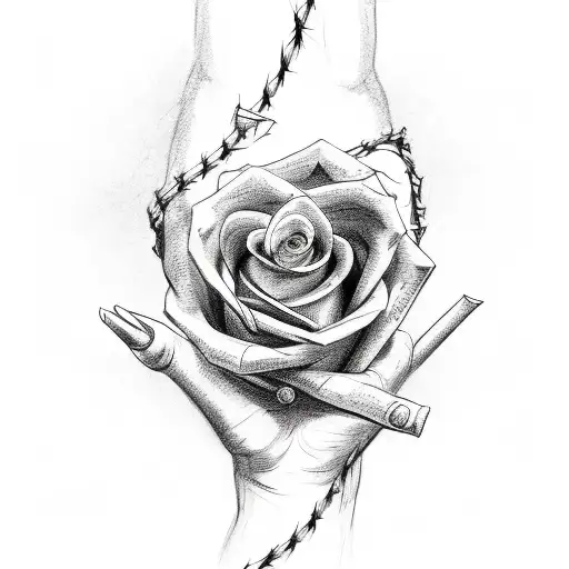 Barbed Wire hands holding a rose tattoo design idea