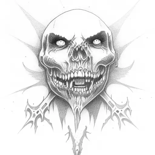 Black And Grey Vampire Skull With Two Flying Bats Tattoo Design By Julia  Vysotskaya
