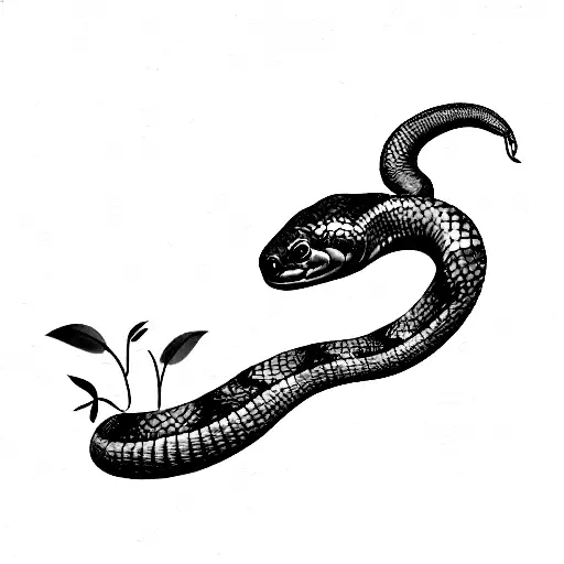 Peruvian red tail boa constrictor wrapped around honeysuckle flowers tattoo design idea