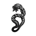 Peruvian red tail boa constrictor wrapped around honeysuckle flowers tattoo design idea