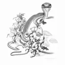 Peruvian red tail boa constrictor wrapped around honeysuckle flowers tattoo design idea