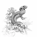Peruvian red tail boa constrictor wrapped around honeysuckle flowers tattoo design idea