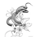 Peruvian red tail boa constrictor wrapped around honeysuckle flowers tattoo design idea