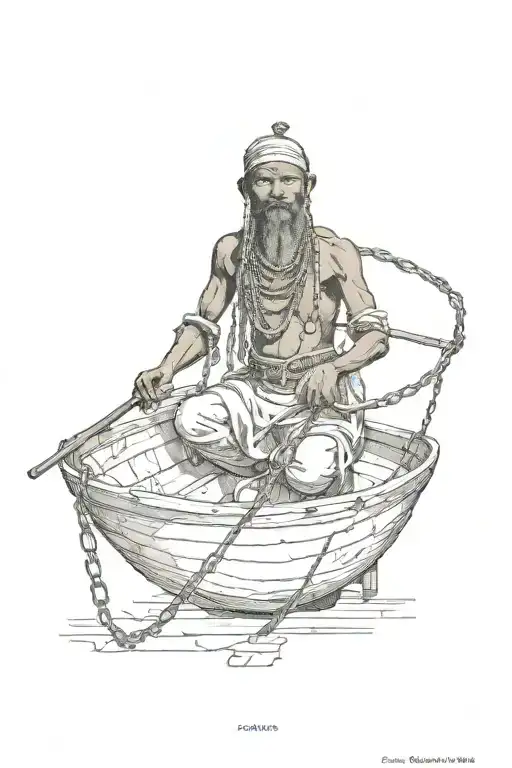 Kota mask slave chains ancestor compass guide boat tattoo design idea