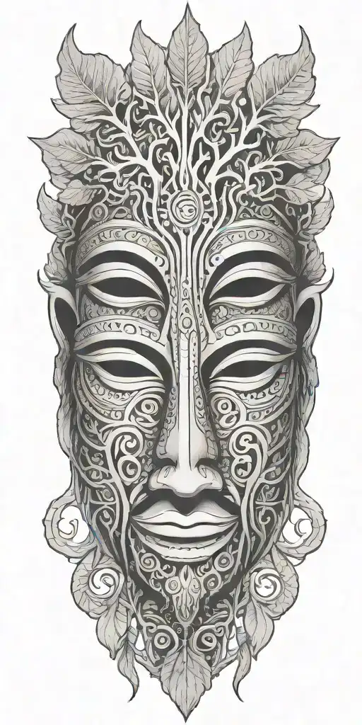 Combine elements of a Kota tribal mask and an oak tree to symbolize strength and heritage with a slave ship in the roots tattoo design idea