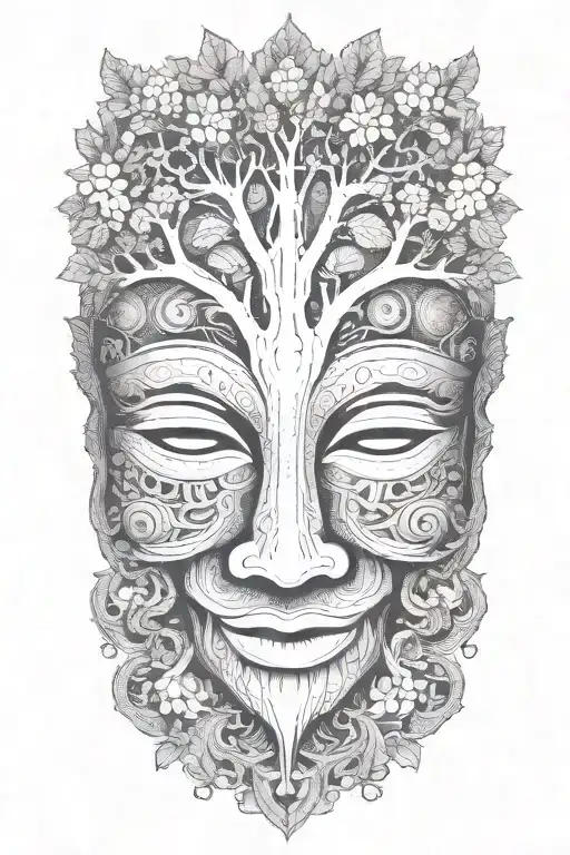 Combine elements of a Kota tribal mask and an oak tree to symbolize strength and heritage with a slave ship in the roots tattoo design idea