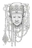 Kota mask slave chains ancestor compass guide Hausa Fulani tattoo design idea