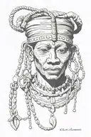 Kota mask slave chains ancestor compass guide Hausa Fulani tattoo design idea