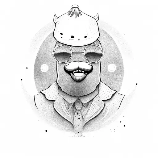 Silly goose with a broom stick and sunglasses  tattoo design idea