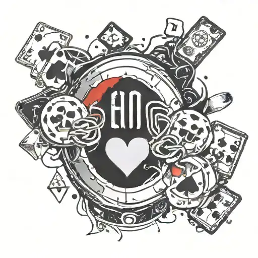 Fear of God inspired football ring tattoo with a hand holding two 7 of hearts tattoo design idea