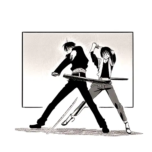 batuzai himura sword battle agains levi akerman tattoo design idea