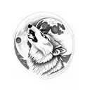wolf howling at moon with pine trees tattoo design idea