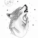 wolf howling at moon with pine trees tattoo design idea