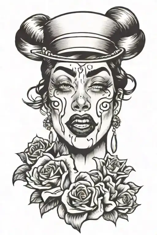 women crying face tattoo design idea