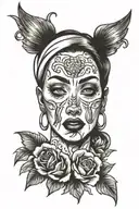 women crying face tattoo design idea