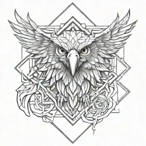 screaming eagles, world of warcraft theme line work no shading, symmetrical eagle head screaming, diamond mandala frame tattoo design idea