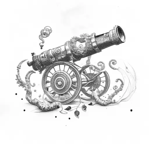 Cannon with smoke and Ivy  tattoo design idea