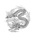 A dragon intertwined with a blooming cherry blossom tree tattoo design idea