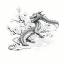 A dragon intertwined with a blooming cherry blossom tree tattoo design idea