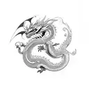 A dragon intertwined with a blooming cherry blossom tree tattoo design idea