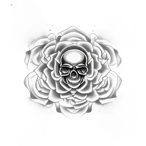 human skull with 3 roses and a dotwork mandala tattoo design idea