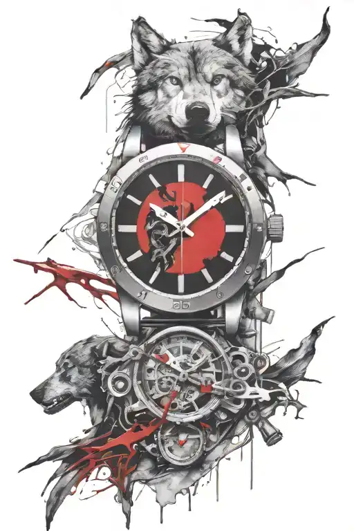 a watch broken and healed WITH WOLF  tattoo design idea