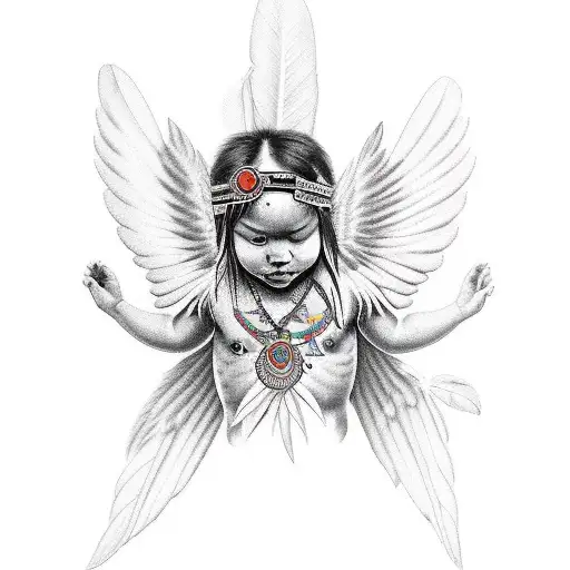 cherokee indian and african cherub tattoo design idea
