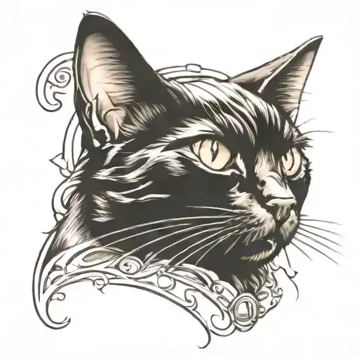 Black cat realistic head tattoo design idea