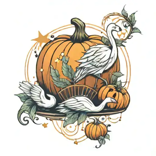 pumpkin, swan, libra constellation intertwined tattoo design idea