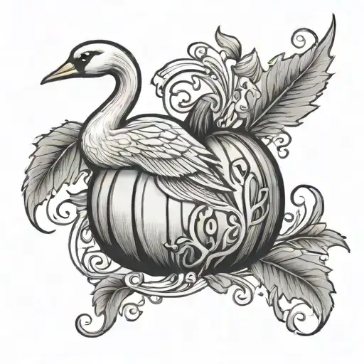 pumpkin, swan, 'with all my love' written in elegant tattoo design idea