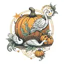 pumpkin, swan, libra constellation intertwined tattoo design idea