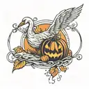 pumpkin, swan, libra constellation intertwined tattoo design idea