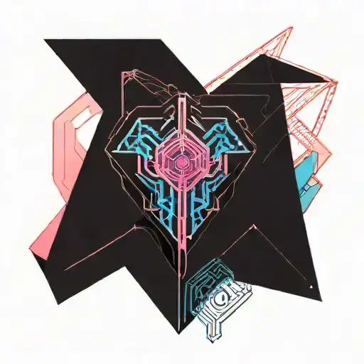 chest tattoo of a cybernetic power source with pink and blue tattoo design idea