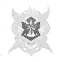 blackwork sleeve tattoo with mountains, knotwork, thistle, oak tree, fleur-de-lis, lotus flower and ravenala palm tattoo design idea