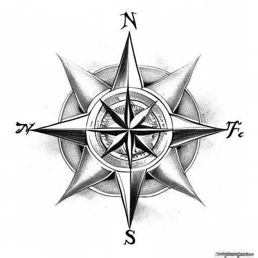 Black and Grey Compass and Roses Tattoo Design